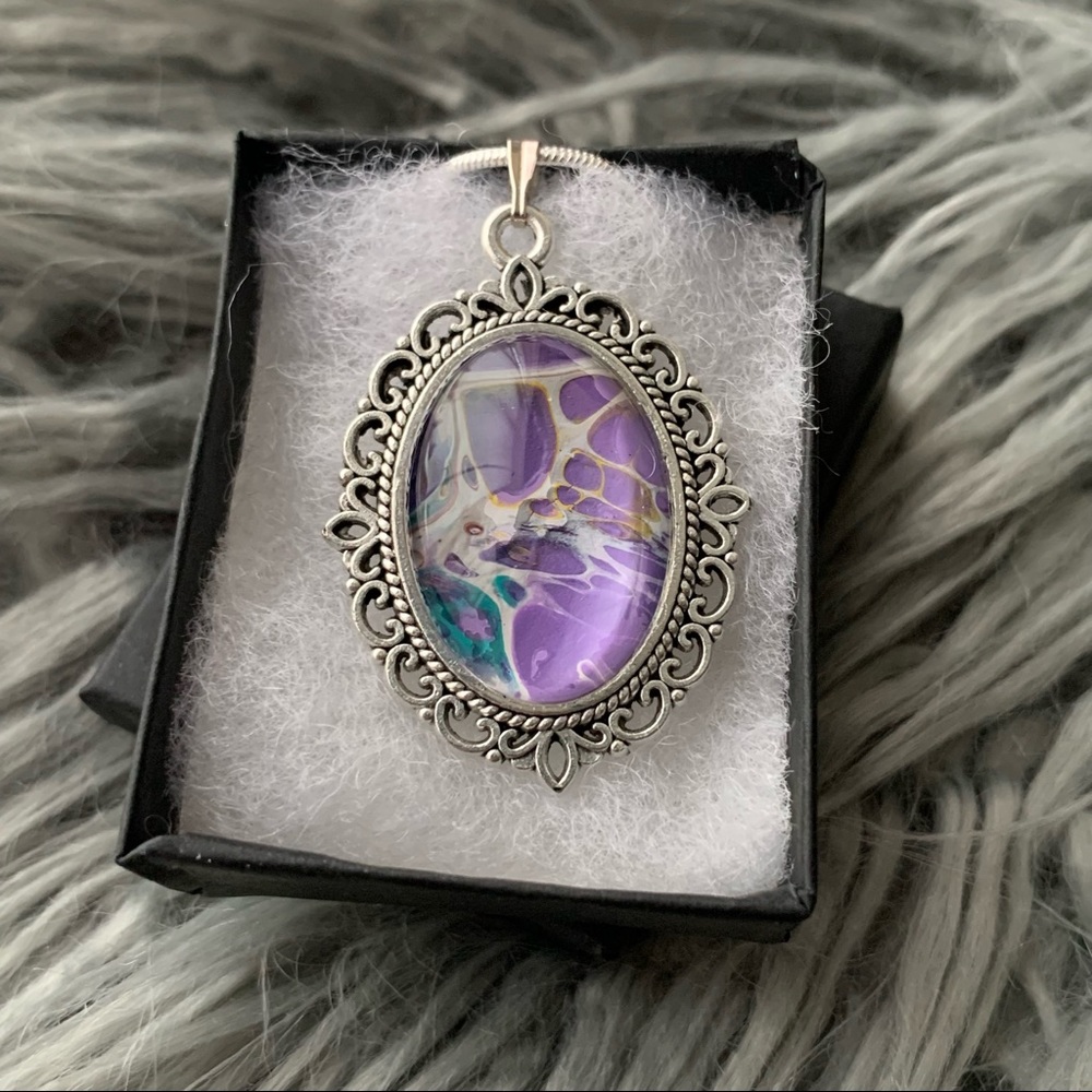 Handmade Fluid Art Necklace- Candy Drop